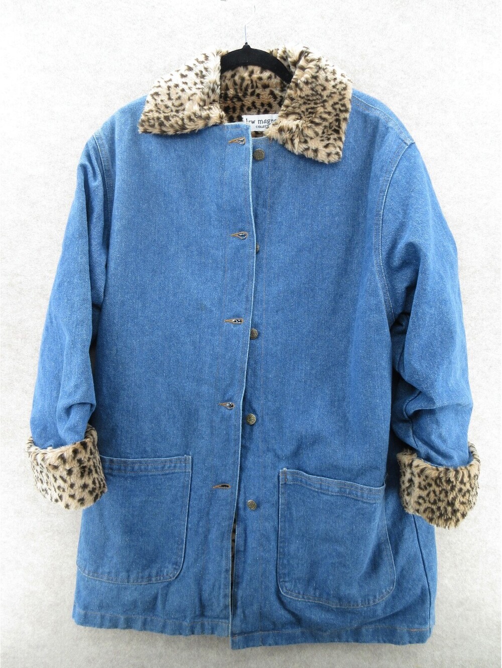 Lew Magram Vintage Denim Jacket Leopard Faux Fur Lined Medium Y2K NWOT